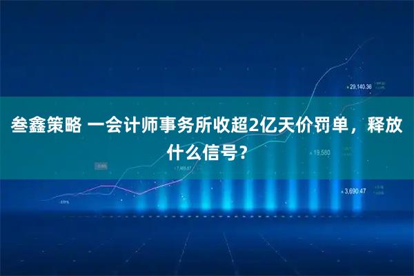叁鑫策略 一会计师事务所收超2亿天价罚单，释放什么信号？